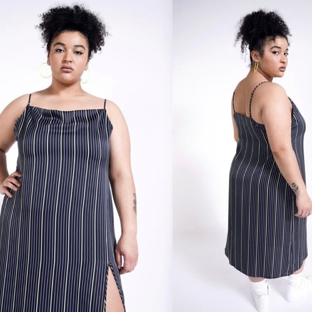 NWT BP x Wildfang Nordstrom Square Neck Striped Satin Slipdress - 2X
